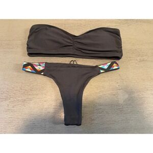 L Space Black Bandeau Bikini Set Itsy Cut Embroidered Bottoms XS NWOT